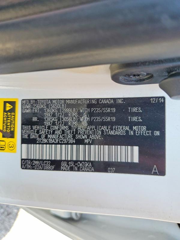 Photo 14 from auction – 2015 LEXUS RX 350 with VIN 2T2BK1BA3FC297984