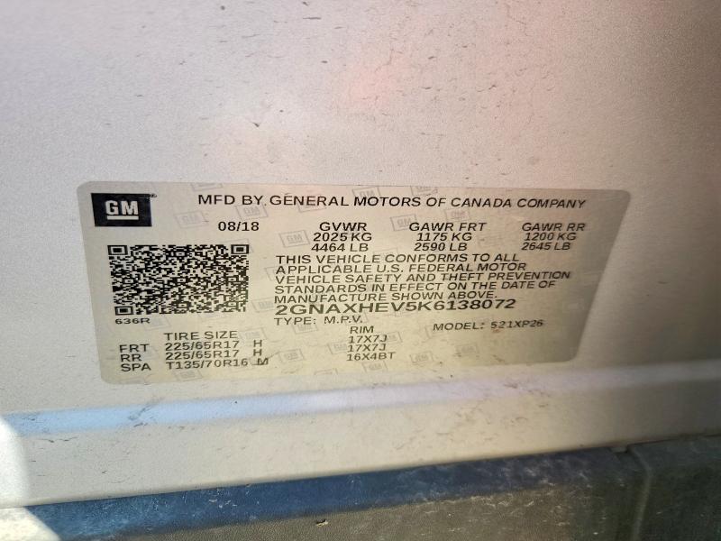 Photo 14 from auction – 2019 CHEVROLET EQUINOX with VIN 2GNAXHEV5K6138072