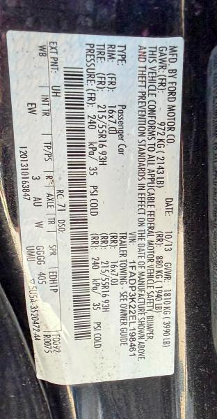 Photo 10 from auction – 2014 FORD FOCUS with VIN 1FADP3K22EL198461