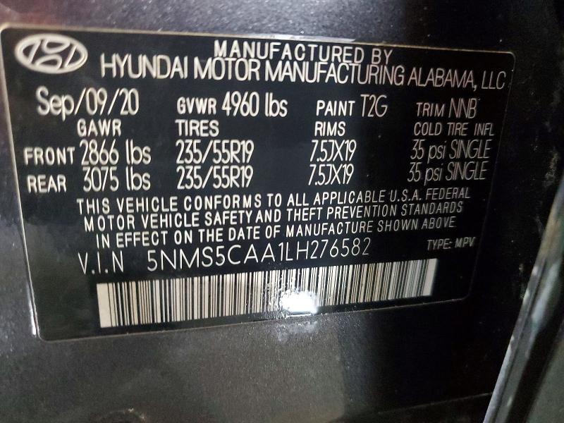 Photo 14 from auction – 2020 HYUNDAI SANTA FE with VIN 5NMS5CAA1LH276582