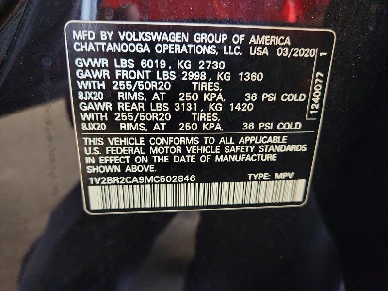 Photo 14 from auction – 2021 VOLKSWAGEN ATLAS with VIN 1V2BR2CA9MC502846