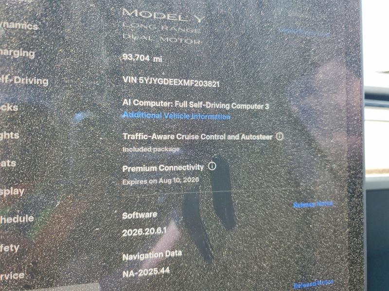 Photo 9 from auction – 2021 TESLA MODEL Y with VIN 5YJYGDEEXMF203821