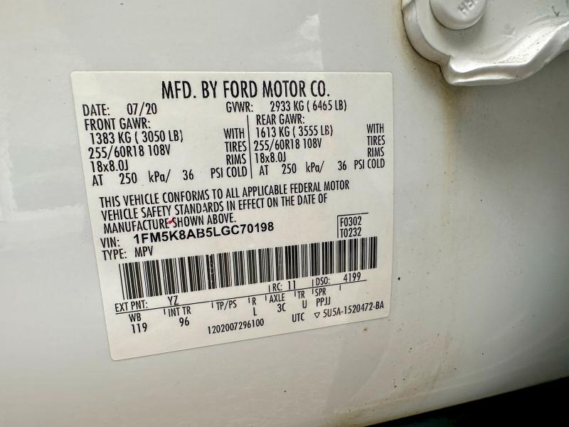 Photo 10 from auction – 2020 FORD EXPLORER with VIN 1FM5K8AB5LGC70198