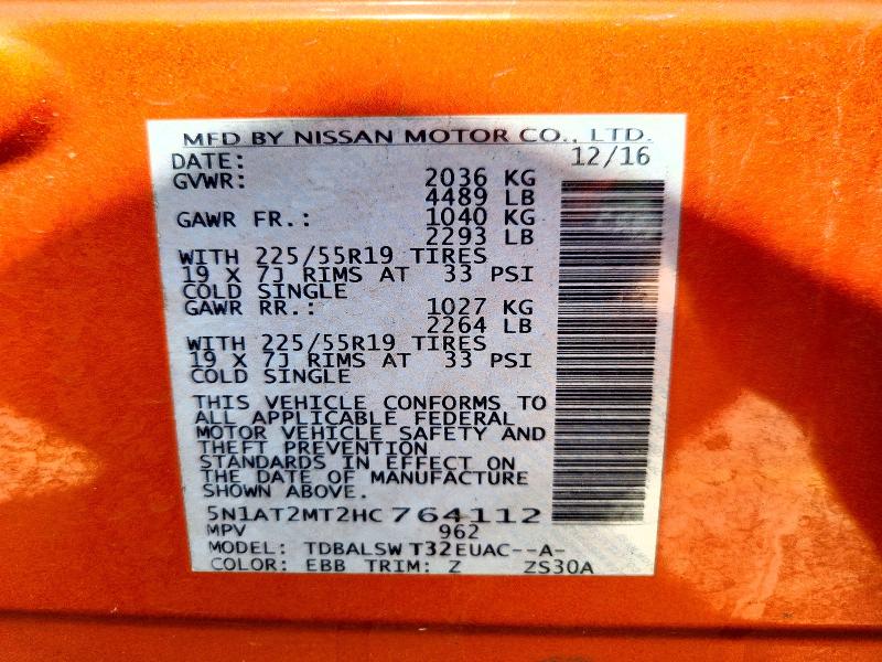 Photo 14 from auction – 2017 NISSAN ROGUE with VIN 5N1AT2MT2HC764112