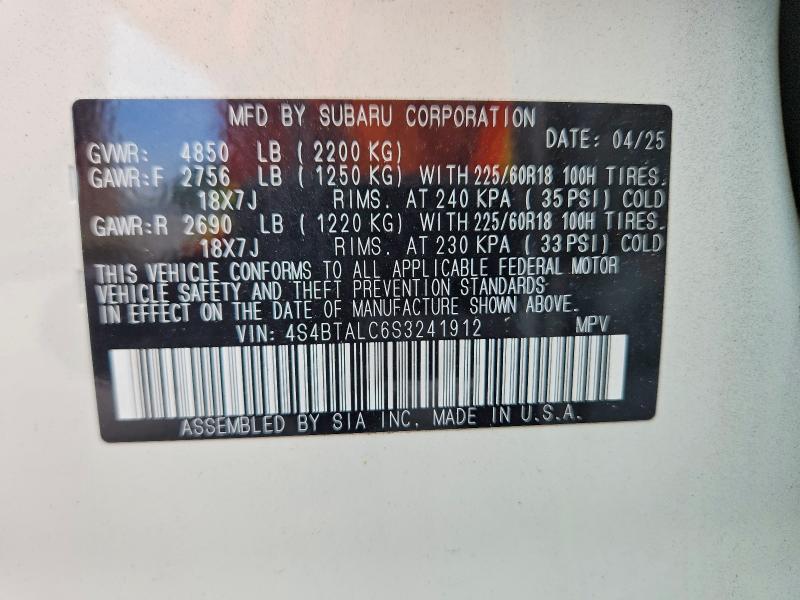 Photo 14 from auction – 2025 SUBARU OUTBACK with VIN 4S4BTALC6S3241912