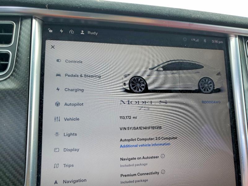 Photo 9 from auction – 2017 TESLA MODEL S with VIN 5YJSA1E14HF191318
