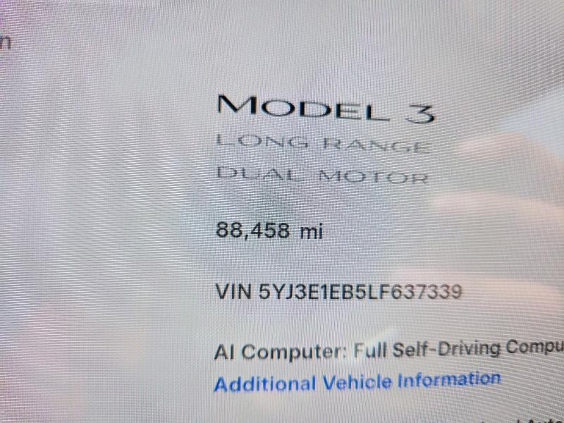 Photo 9 from auction – 2020 TESLA MODEL 3 with VIN 5YJ3E1EB5LF637339