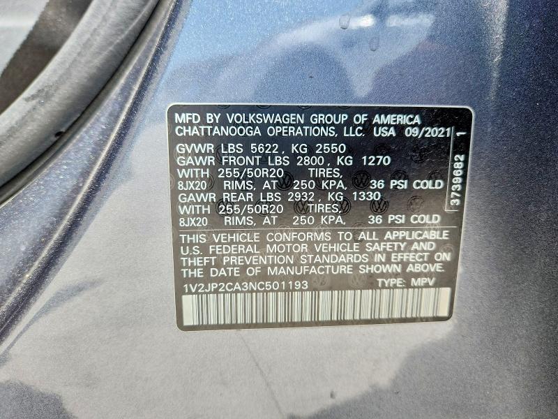Photo 14 from auction – 2022 VOLKSWAGEN ATLAS with VIN 1V2JP2CA3NC501193