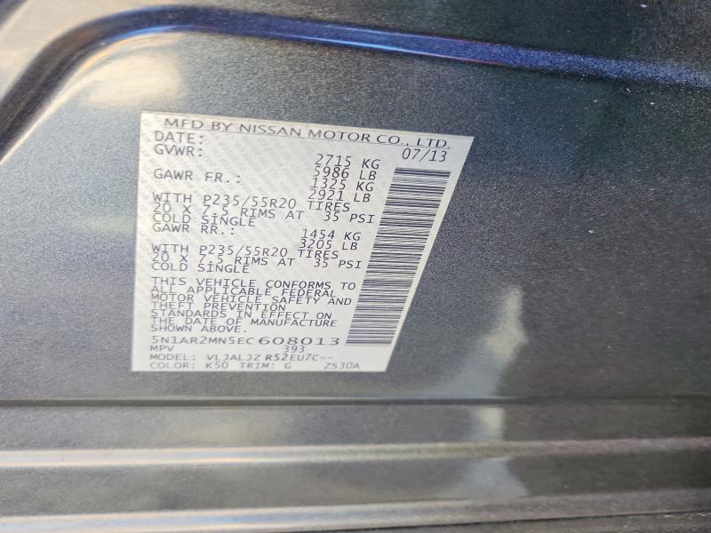 Photo 14 from auction – 2014 NISSAN PATHFINDER with VIN 5N1AR2MN5EC608013