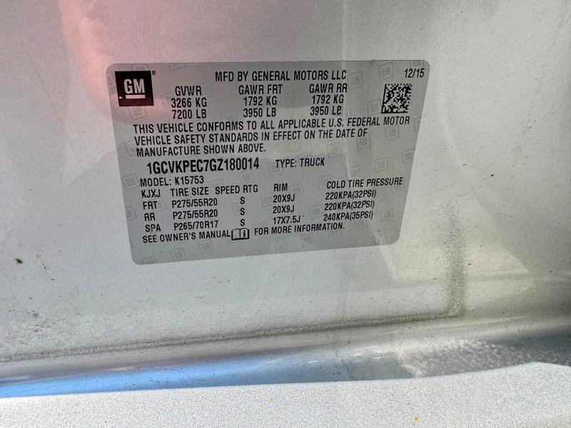 Photo 12 from auction – 2016 CHEVROLET SILVERADO with VIN 1GCVKPEC7GZ180014