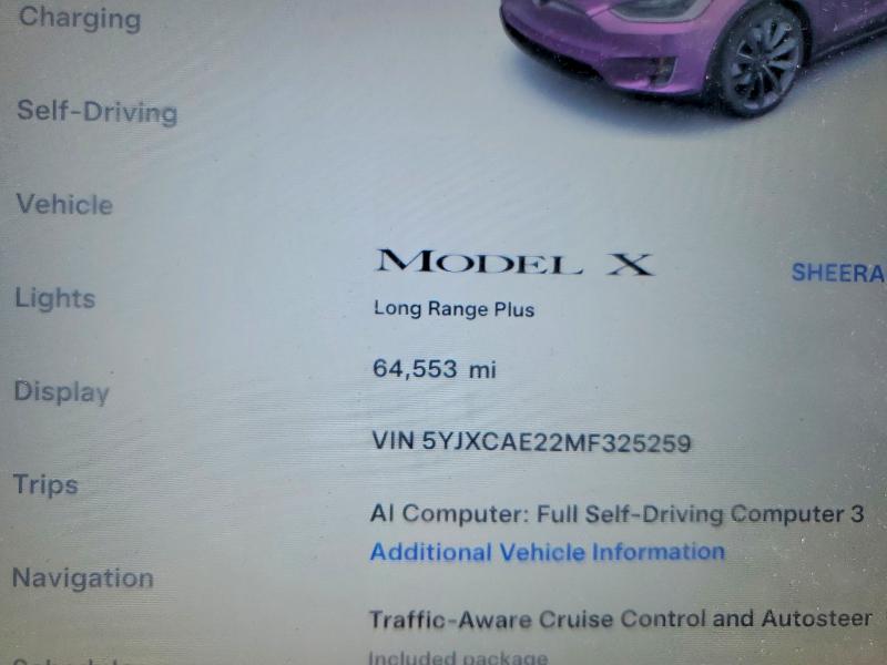 صورة رقم 9 من المزاد - 2021 TESLA MODEL X مع VIN 5YJXCAE22MF325259