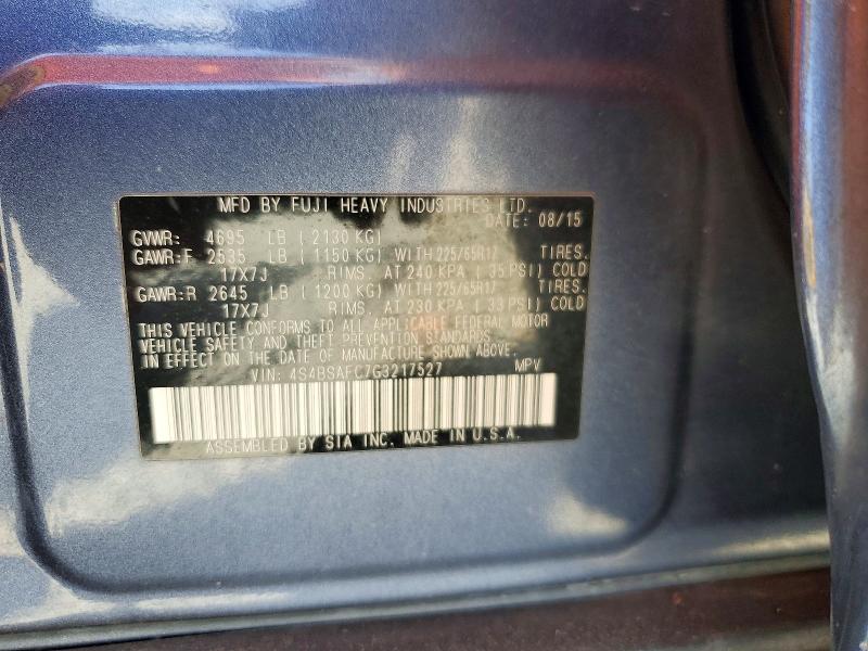 Photo 14 from auction – 2016 SUBARU OUTBACK with VIN 4S4BSAFC7G3217527