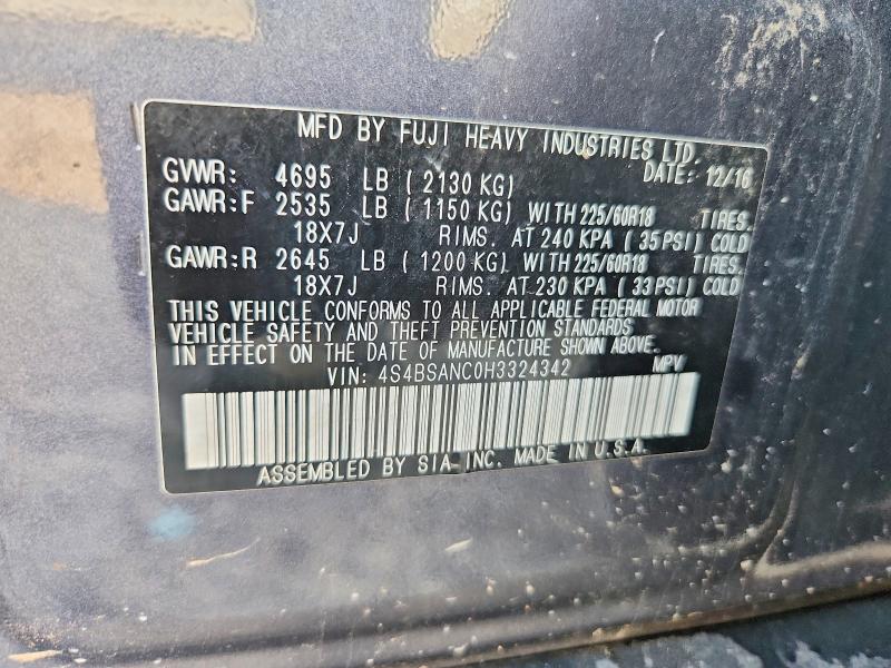 Photo 14 from auction – 2017 SUBARU OUTBACK with VIN 4S4BSANC0H3324342