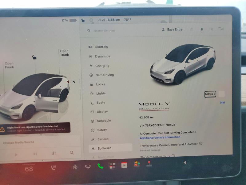 Photo 9 from auction – 2023 TESLA MODEL Y with VIN 7SAYGDEF6PF710408