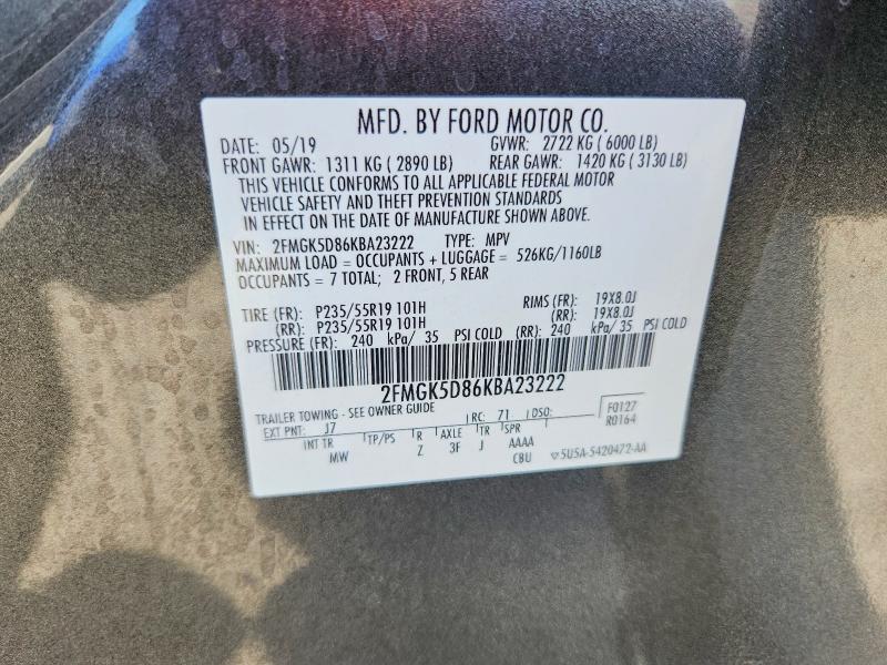 Фото 14 с аукциона – 2019 FORD FLEX с VIN 2FMGK5D86KBA23222