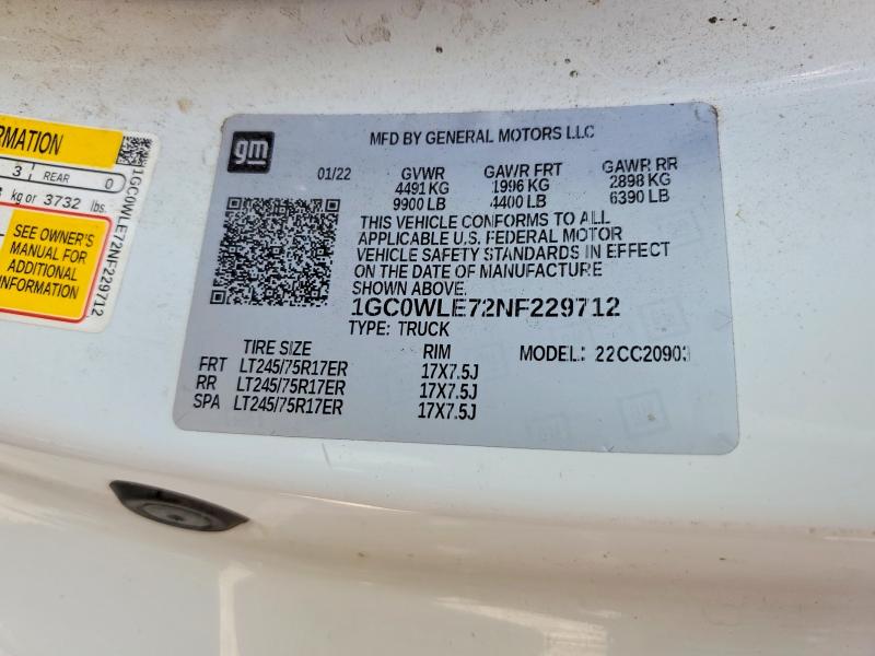 Photo 14 from auction – 2022 CHEVROLET SILVERADO with VIN 1GC0WLE72NF229712