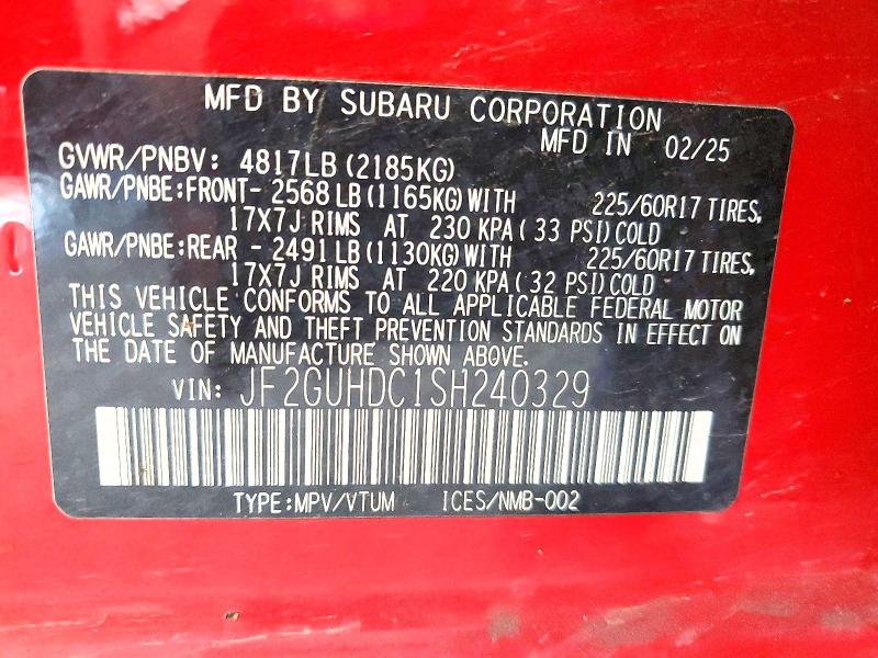 Photo 14 from auction – 2025 SUBARU CROSSTREK with VIN JF2GUHDC1SH240329