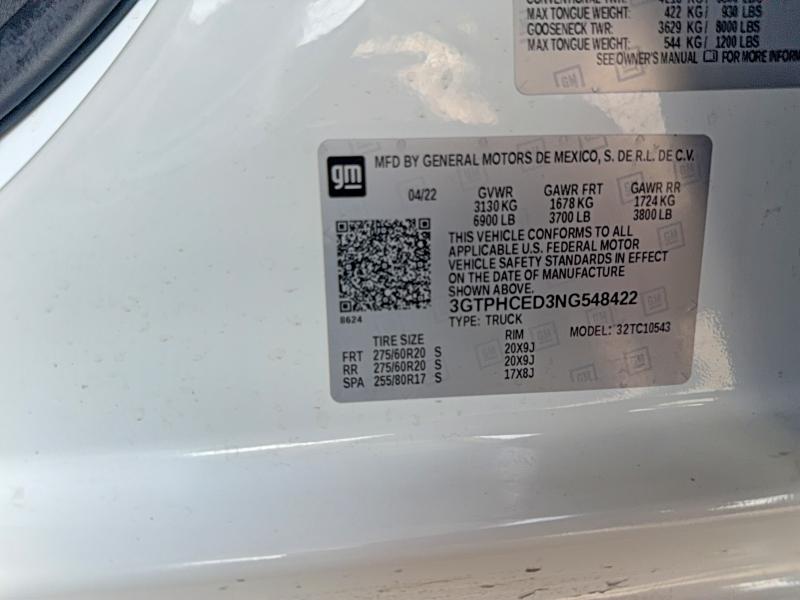 Photo 10 from auction – 2022 GMC SIERRA with VIN 3GTPHCED3NG548422