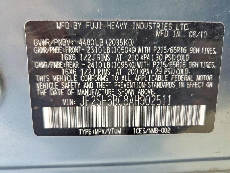 Photo 14 from auction – 2010 SUBARU FORESTER with VIN JF2SH6BC8AH902511