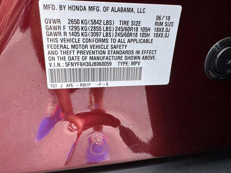 Photo 13 from auction – 2018 HONDA PILOT with VIN 5FNYF6H30JB068059