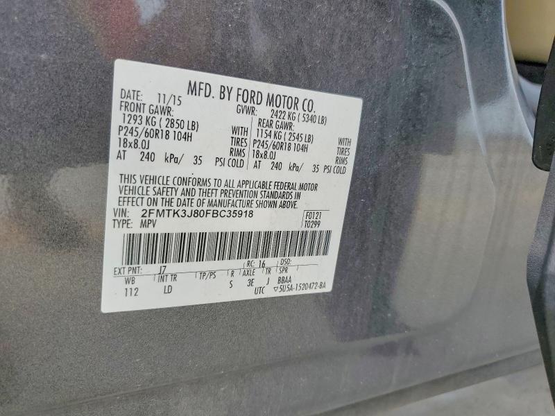 Photo 14 from auction – 2015 FORD EDGE with VIN 2FMTK3J80FBC35918