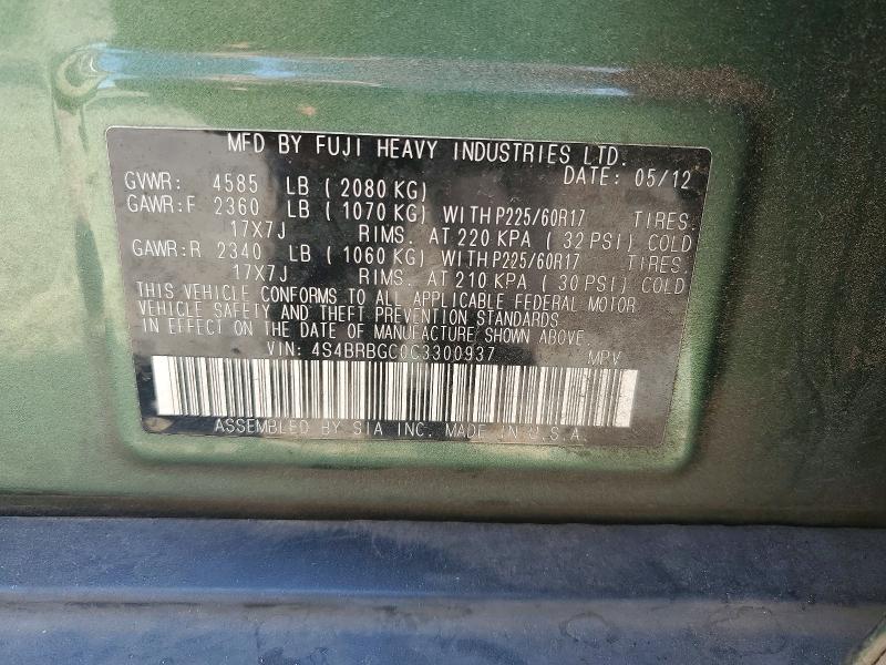 Photo 14 from auction – 2012 SUBARU OUTBACK with VIN 4S4BRBGC0C3300937