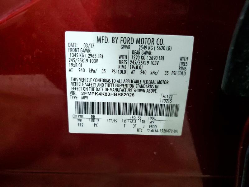 Photo 14 from auction – 2017 FORD EDGE with VIN 2FMPK4K83HBB82026