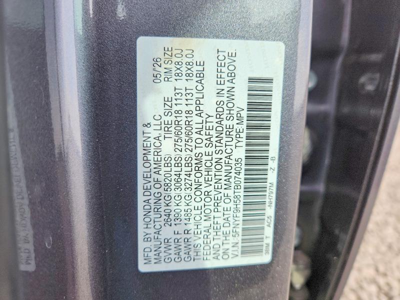 Photo 14 from auction – 2026 HONDA PASSPORT with VIN 5FNYF9H58TB074035