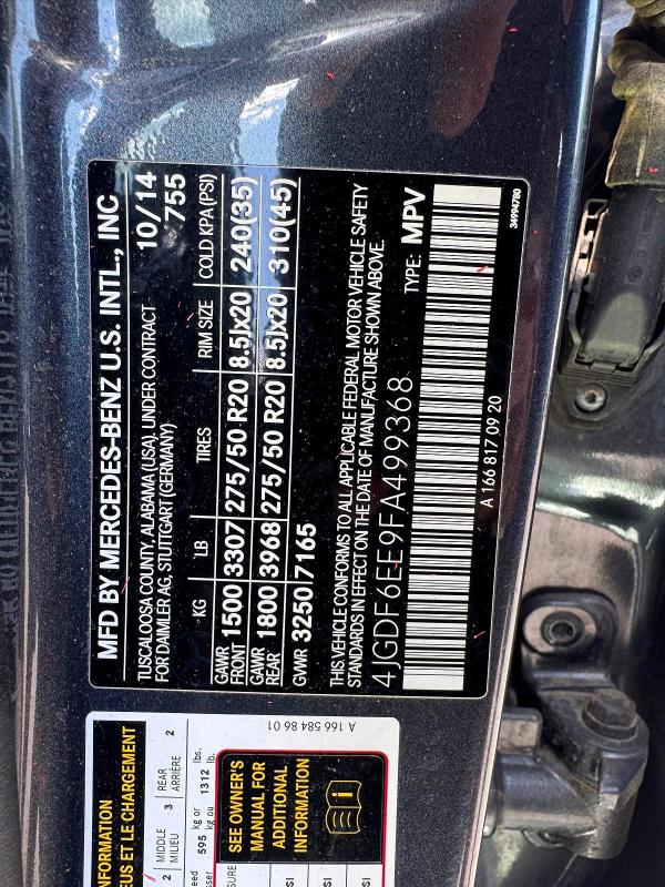 Photo 14 from auction – 2015 MERCEDES-BENZ GL with VIN 4JGDF6EE9FA499368