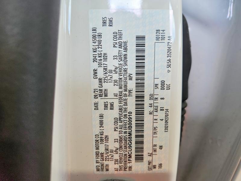 Photo 14 from auction – 2021 FORD ESCAPE with VIN 1FMCU9G68MUB00910