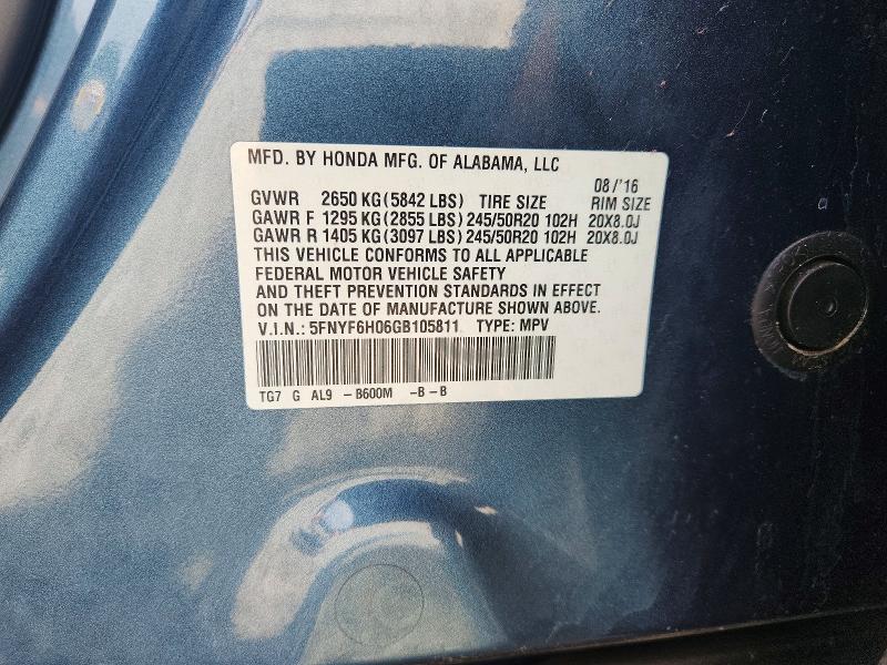 صورة رقم 14 من المزاد - 2016 HONDA PILOT مع VIN 5FNYF6H06GB105811