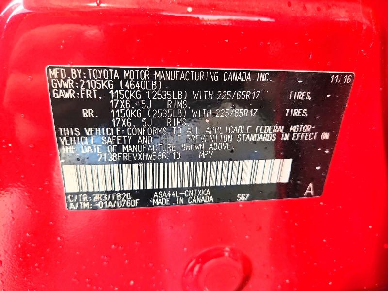 Photo 14 from auction – 2017 TOYOTA RAV4 with VIN 2T3BFREVXHW566710