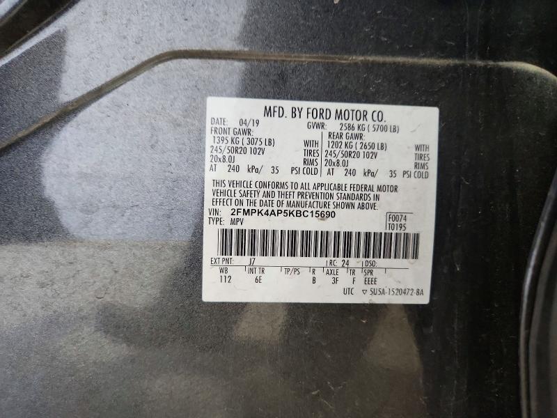 Photo 14 from auction – 2019 FORD EDGE with VIN 2FMPK4AP5KBC15690