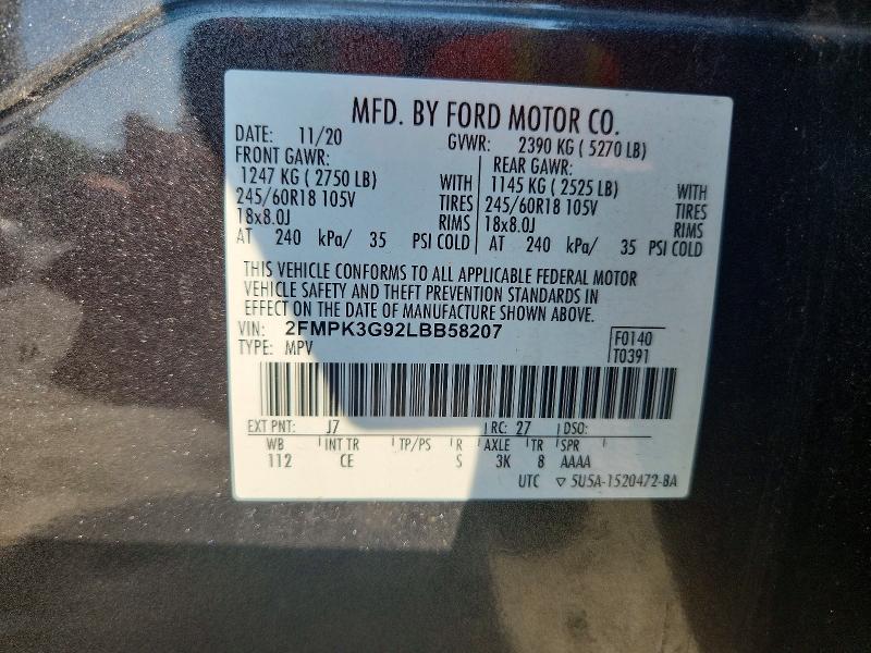 Photo 14 from auction – 2020 FORD EDGE with VIN 2FMPK3G92LBB58207