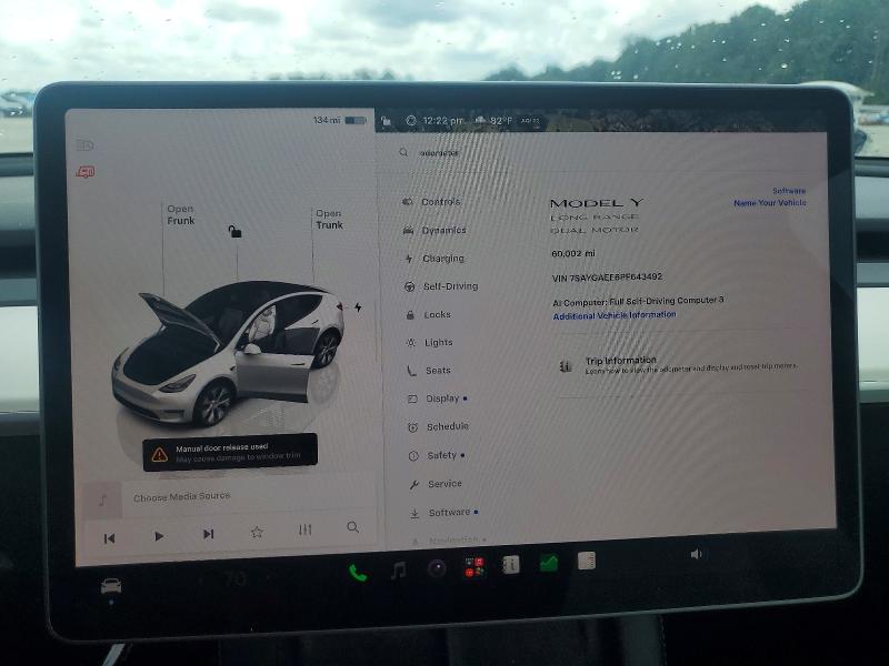 Photo 9 from auction – 2023 TESLA MODEL Y with VIN 7SAYGAEE6PF643492