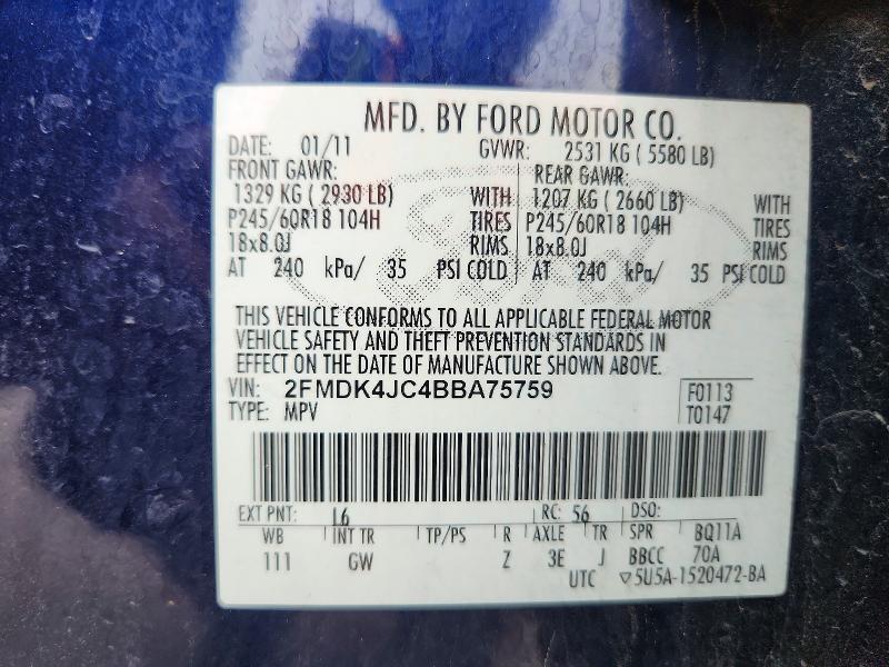 Photo 14 from auction – 2011 FORD EDGE with VIN 2FMDK4JC4BBA75759
