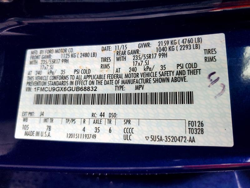 Photo 14 from auction – 2016 FORD ESCAPE with VIN 1FMCU9GX6GUB68832