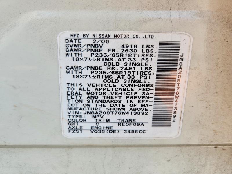Photo 14 from auction – 2006 NISSAN MURANO with VIN JN8AZ08T76W413892