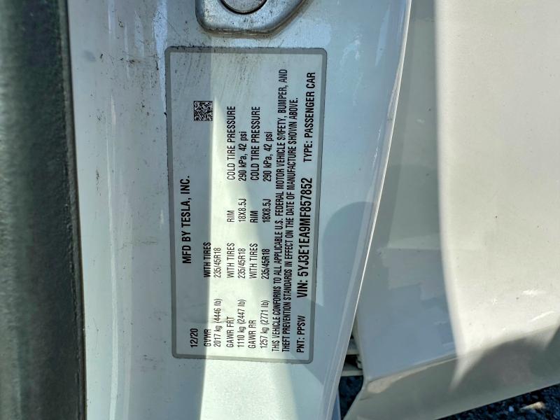 Photo 10 from auction – 2021 TESLA MODEL 3 with VIN 5YJ3E1EA9MF857852
