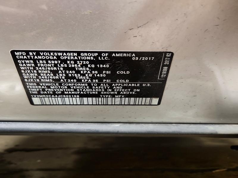 Photo 14 from auction – 2018 VOLKSWAGEN ATLAS with VIN 1V2MR2CA4JC502158