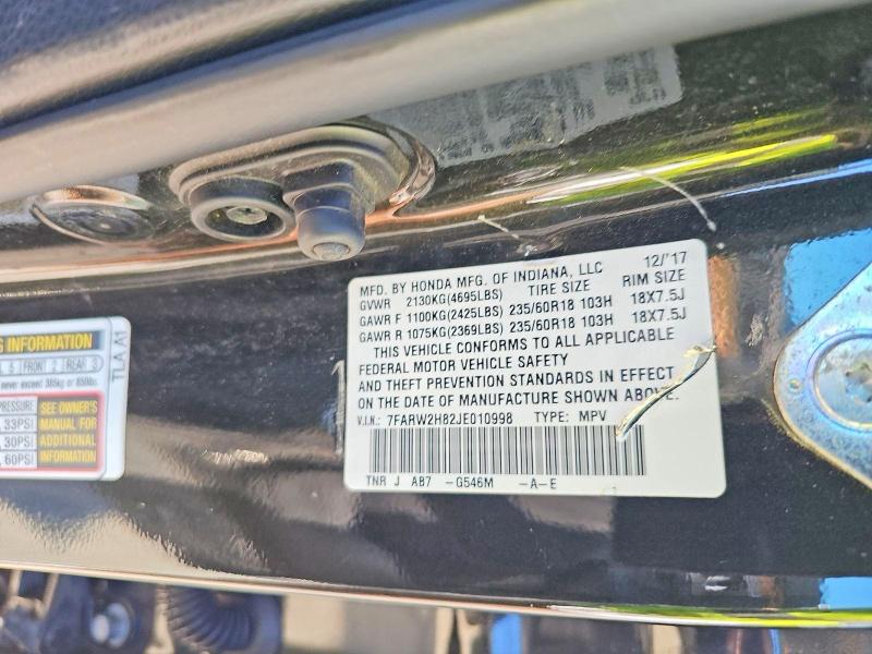 Photo 10 from auction – 2018 HONDA CR-V with VIN 7FARW2H82JE010998