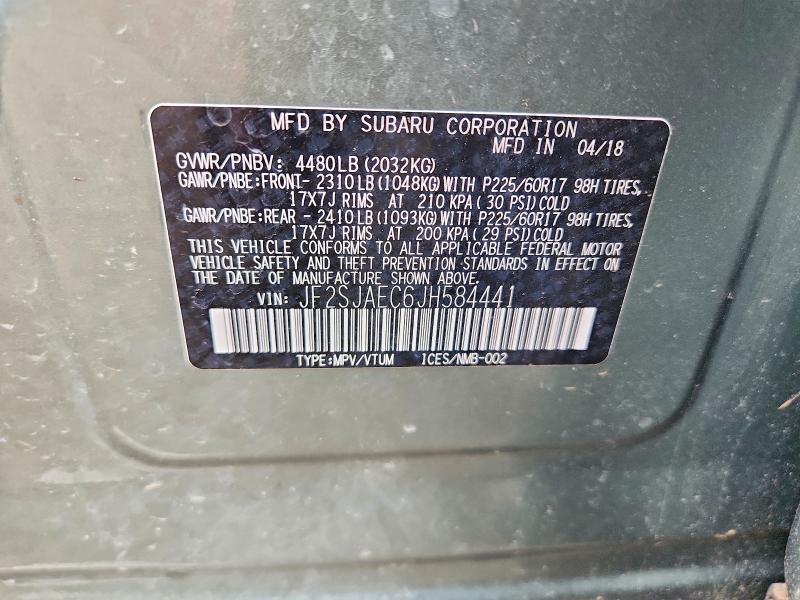 Photo 14 from auction – 2018 SUBARU FORESTER with VIN JF2SJAEC6JH584441
