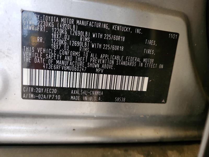 Photo 14 from auction – 2021 TOYOTA RAV4 with VIN 4T3E6RFV6MU060247