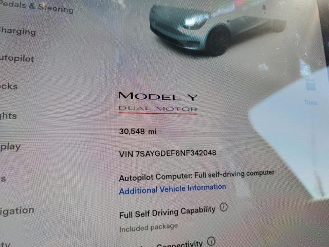 Photo 9 from auction – 2022 TESLA MODEL Y with VIN 7SAYGDEF6NF342048