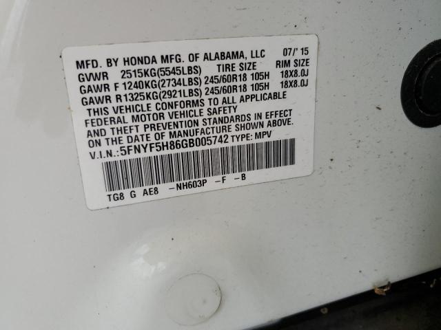 Photo 14 from auction – 2016 HONDA PILOT EXL with VIN 5FNYF5H86GB005742