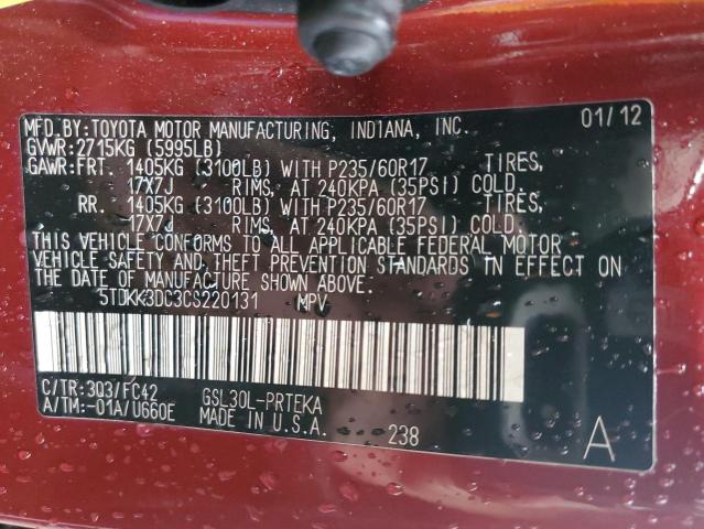 Фото 14 с аукциона – 2012 TOYOTA SIENNA LE с VIN 5TDKK3DC3CS220131