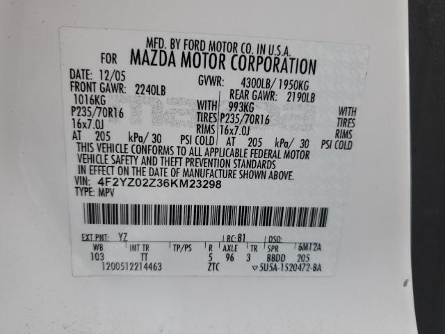 Photo 14 from auction – 2006 MAZDA TRIBUTE I with VIN 4F2YZ02Z36KM23298