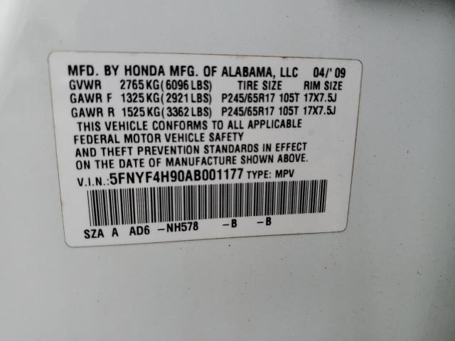 Photo 14 from auction – 2010 HONDA PILOT TOUR with VIN 5FNYF4H90AB001177