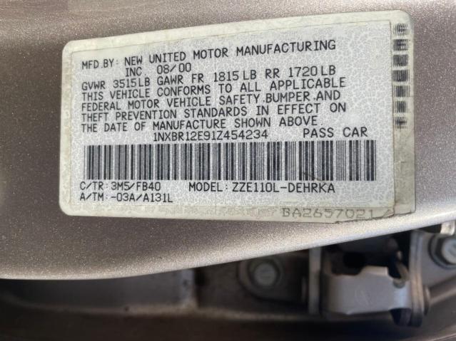 Photo 10 from auction – 2001 TOYOTA COROLLA CE with VIN 1NXBR12E91Z454234