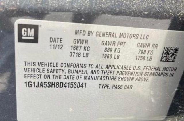Photo 10 from auction – 2013 CHEVROLET SONIC LS with VIN 1G1JA5SH8D4153041